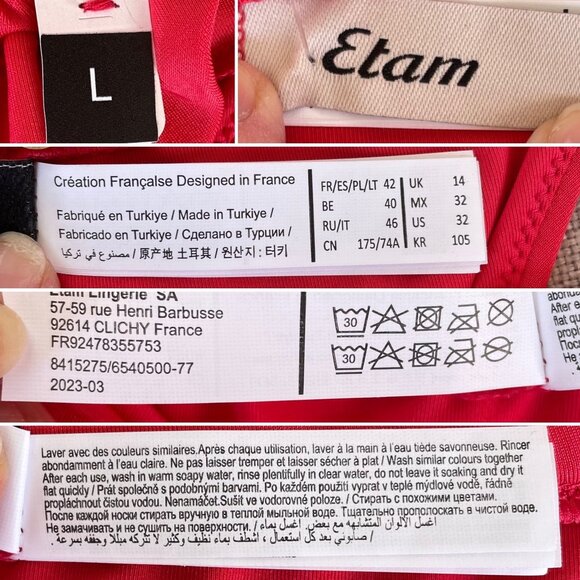 Etam Red High-Cut Bikini Swim Bottoms sz L Adjustable for Custom Coverage - Picture 9 of 10